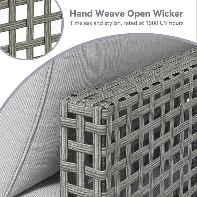 AECOJOY 7 PCS Patio Outdoor Furniture Set with Tea Table, Boho Outdoor Sectional Outdoor Sofa Wicker Conversation Set, Grey Rattan&Light Grey Cushions