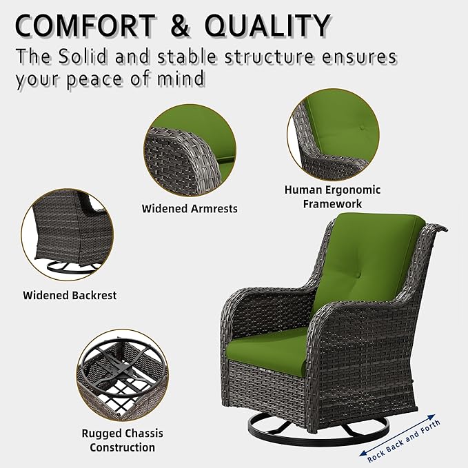 6 Pcs Patio Furniture Set with Fire Table-31'' Fire Pit Table, 1 Side Table, 4 Outdoor Rattan Wicker Conversation Chairs (2 Fixed & 2 Swivel) （Green）
