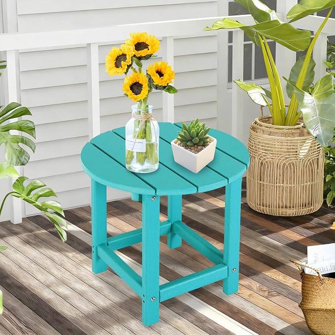 LZRS Adirondack Patio Side Table End Table, Outdoor Coffee Tables for Patio, Backyard,Pool, Indoor Companion, Easy Maintenance & Weather Resistant(Turquoise)