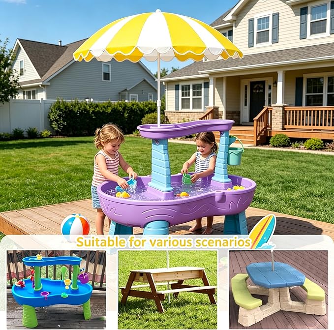 Water Table Umbrella, UV Protection Beach & Picnic Table Umbrella, Heavy Duty Portable Outdoor Shade for Sand Play, Camping, Garden & Backyard. Yellow ﻿