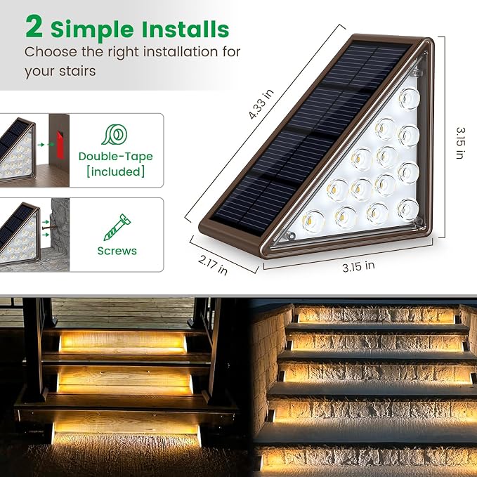 JOFIOS Solar Step Lights for Outside, 6pack Solar Stair Lights Outdoor Waterproof IP67, Outdoor Deck Step Light LED for Garden Stair, Patio, Front Door, Porch, Yard, Sidewalk Decor(Warm Brown)
