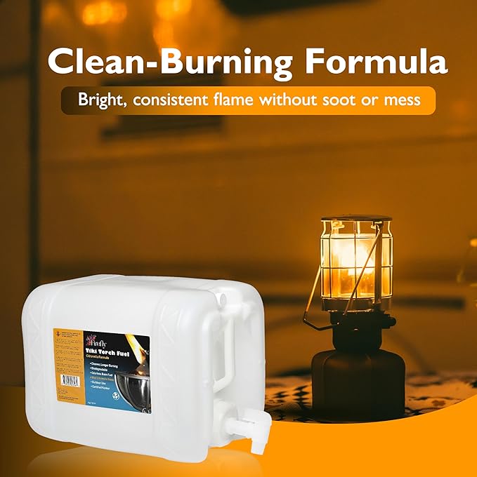 Firefly Fuel Tiki Torch Fuel – Clean-Burning Outdoor Lamp Oil for Tiki Torches and Lanterns. Low Smoke, Citronella Formula, Long-Lasting – Outdoor Patio & Garden Use - 5 Gallons