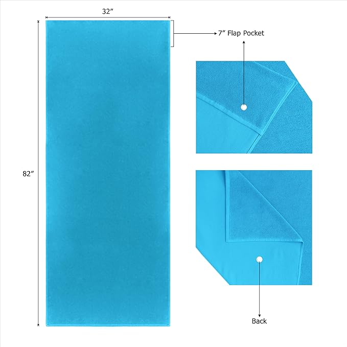COTTON CRAFT Pool Lounge Chair Cover - 2 Pack - 100% Cotton - Soft Ringspun Terry Towel Spa Chaise Lounge Chair Cover - Beach Chair Cover - Oversized 32 in Wide x 82 in Length x 7 inch Pocket – Aqua