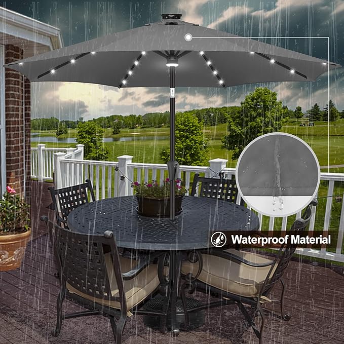 FLAME&SHADE 9 FT outdoor umbrella with 40LED lights, solar light patio umbrella with Centre Surround Light, Table Market Umbrella Outdoor Patiofor Deck, Pool, Backyard, Garden (Anthracite)
