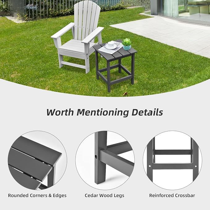 Tangkula Square Outdoor Side Table, Adirondack Table, Outdoor Indoor Chairside End Tables, Weather Resistant, Patio Side Table for Lawn Garden Balcony Backyard Living Room (2, Grey-Square)
