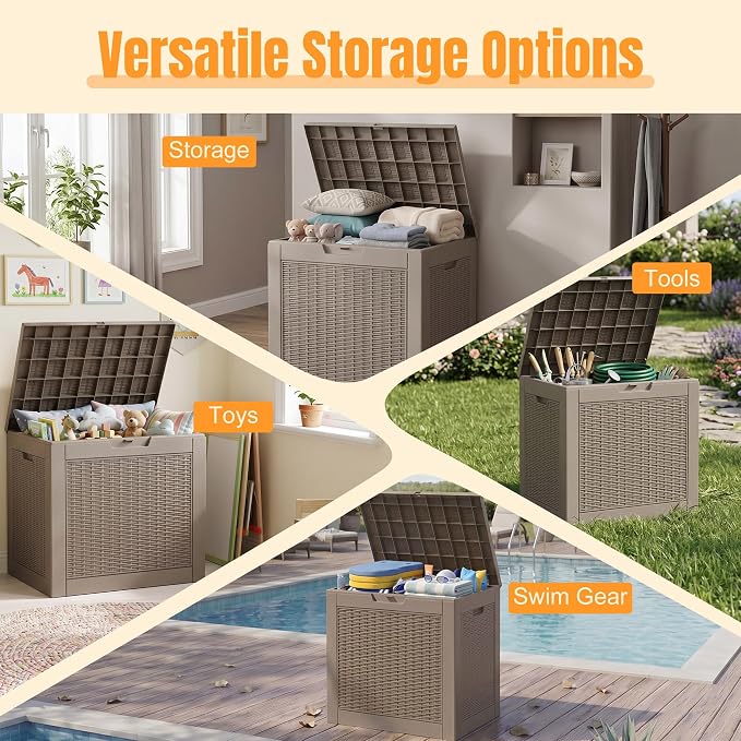 Outdoor Storage Box,38 Gallon Resin Deck Box,Waterproof & UV Resistant Lockable Package Delivery Bin,Toy Cabinet for Indoor & Outdoor
