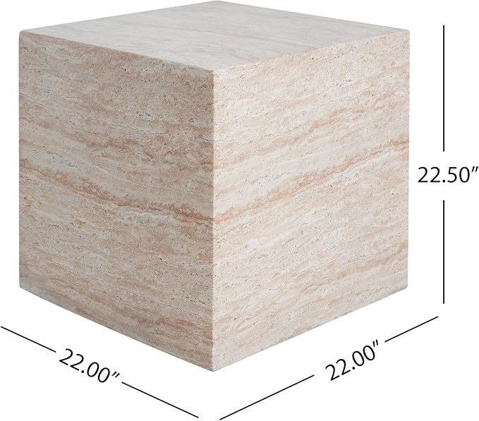 Outdoor Side Table 22" Square Shape Concrete Side Table, Patio Tables for Outside Decorative Garden Stools, No Assembly Accent Table for Patio Porch Living Room, Beige