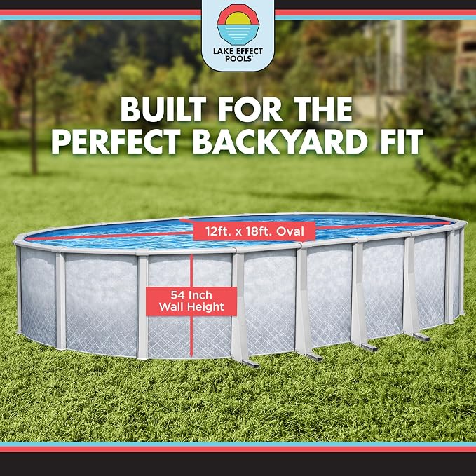 Lake Effect Pools 'Lifestyle' 12 ft x 18 ft Oval Above Ground Swimming Pool | 54 Inch Resin Protected Steel Sided Walls | Bundle Includes: 25 Gauge Overlap Liner & Widemouth Skimmer