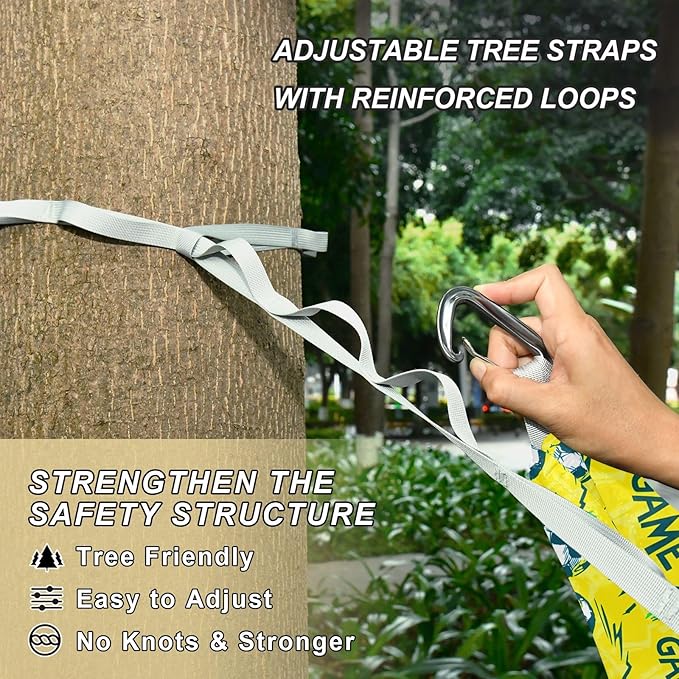 Camping Hammock Outdoor Hammocks for Outside Yellow Football Game Beach Trees Portable Lightweight with Pockets Tree Straps Indoor