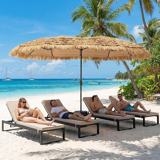 COSIEST 13FT Large Patio Umbrella with Crank, Outdoor Double-Sided Tiki Beach Umbrella, Rectangular Market Umbrella with 12 Sturdy Ribs for Garden、Pool、Deck Shade