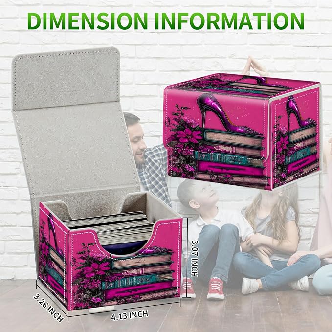 Card Deck Box for MTG, Cards Storage Box Fits 120+ Sleeved, Leather Small Size Strong Magnetic Closing Card Case for Board Games Magic TCG CCG Baseball Collection, Pink High Heels