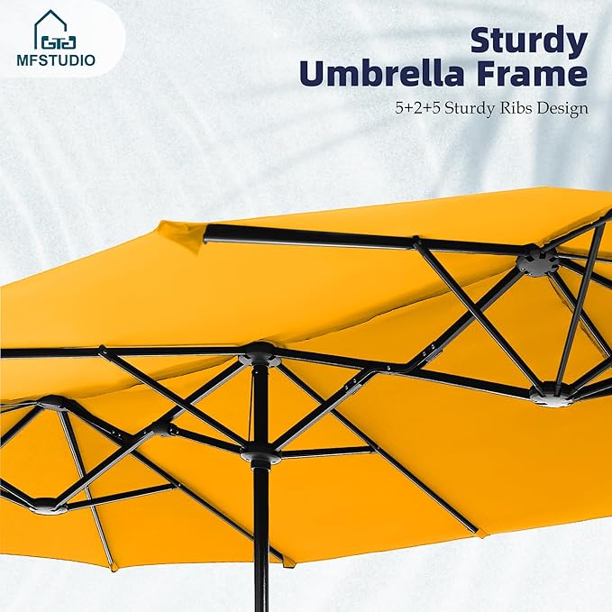 MFSTUDIO 13ft Outdoor Patio Umbrella, Double Sided Large Rectangular Umbrella Market Table Twin Triple Rectangle Umbrellas with Crank Handle for Outside Picnic Backyard Deck Pool (no base)