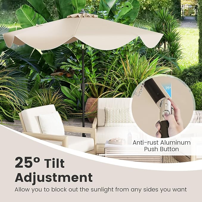 HAPPYGRILL 9 FT Patio Umbrella with Ruffled Edges, Outdoor Table Umbrella with Push Button Tilt, Crank, 8 Ribs, Heavy-Duty Market Sunshade for Yard Garden Pool