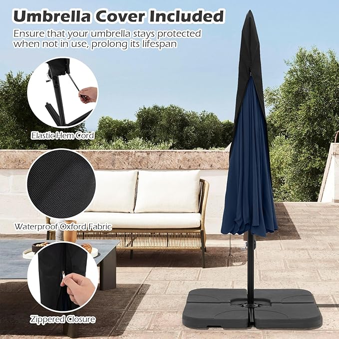 Tangkula 10FT Offset Hanging Umbrella with Cover, Patio Cantilever Umbrella w/ Easy Tilt Adjustment, Crank, Ruffled Edge, 8 Ribs, Sun-Protective Canopy, Heavy-Duty Outdoor Parasol for Pool Garden Deck (Navy)