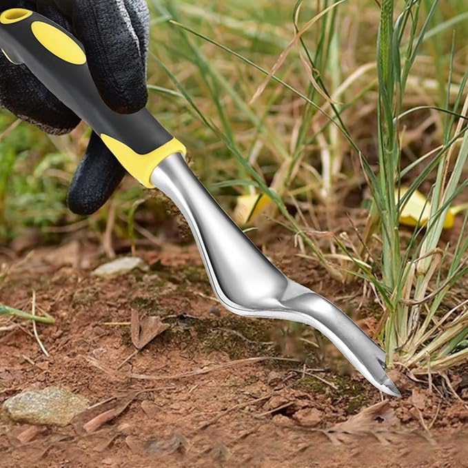 Weed Puller Hand Weeder Tool for Garden, Bend-Proof Leverage Base with V-Shaped Forks for Easy Weed Removal & Deeper Root Digging, Weeding Digger Tool with Ergonomic Handle for Farm Lawn Yard