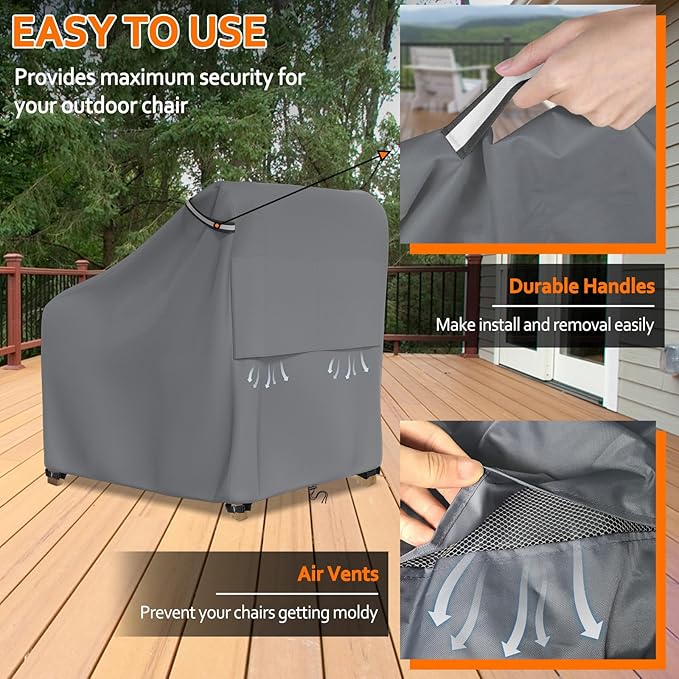 STARTWO Patio Outdoor Chair Covers 2 Pack, Outdoor Furniture Covers Waterproof adapter for Lawn Lounge Seat, Wicker, Swivel, Adirondack,Rocking Chairs,30" Wx34" Dx38.5" H,Grey