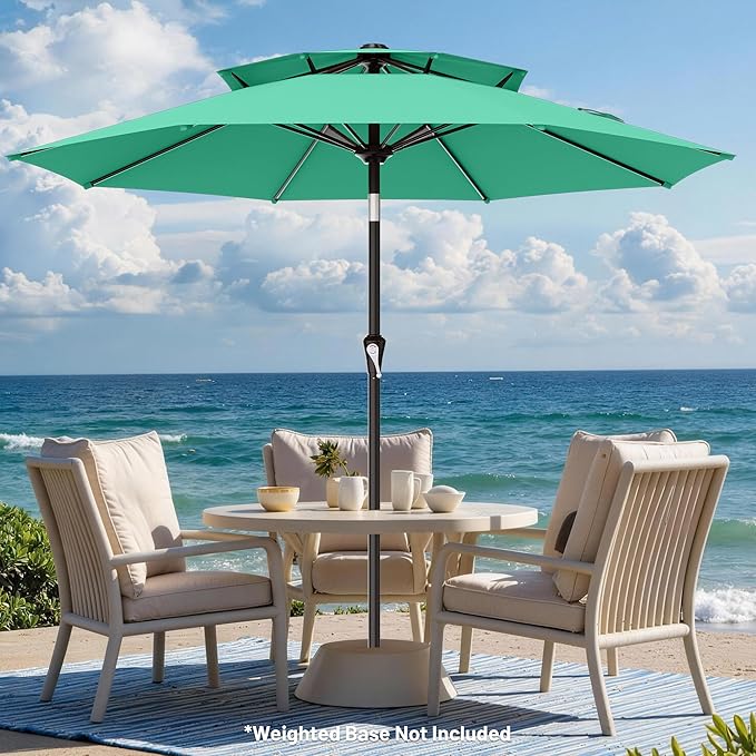 AreShark 9ft 2 Tiers Patio Umbrella - Outdoor Umbrella Waterproof UV Protection, Market Table Umbrella w/Push Button Tilt&Crank for Pool, Porch, Garden(Turquoise)