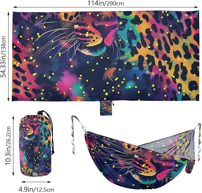 Rainbow Glitter Leopard 330lb Capacity Hammocks for Camping with Tree Straps Portable Hammock for Outside Patio Garden hamacas para adultos 2 Personas