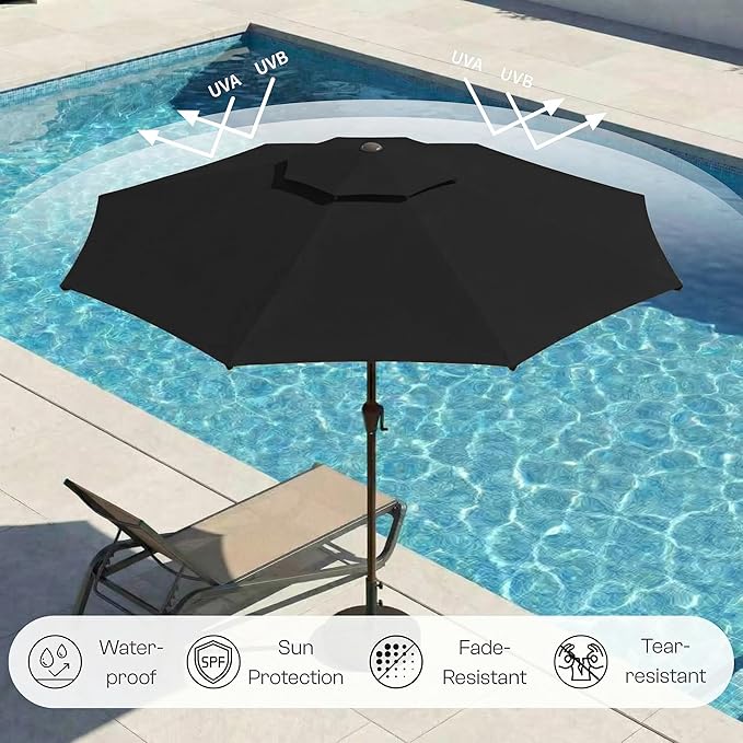 Outdoor Patio Umbrella, 2 Tiers Market Table Umbrella with 8 Sturdy Ribs, Push Button Tilt and Crank, UPF50+ UV Protection for Deck, Pool, Garden and Backyard