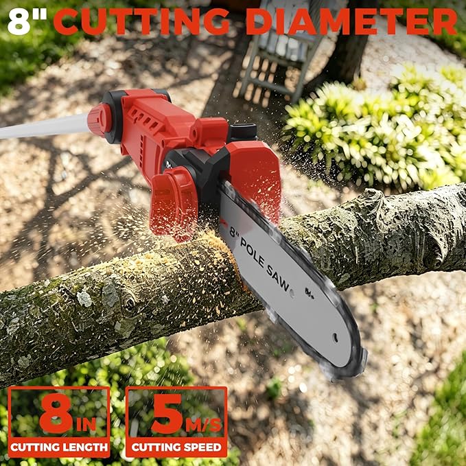 SHOHO Cordless Pole Saw Compatible with Milwaukee M18 Battery, Electric Pole Saws for Tree Trimming Battery Powered, Auto Lubrication System, Adjustable Pole Chainsaw (Battery not Included)