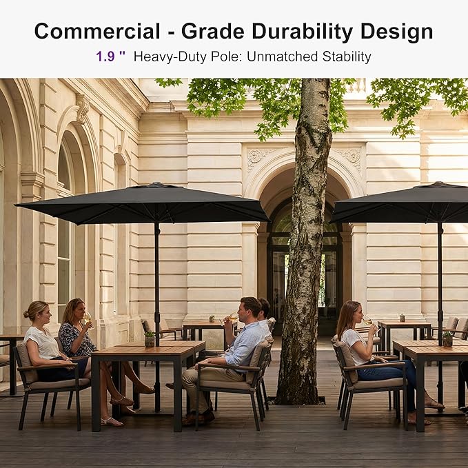 PURPLE LEAF 8' x 5' Rectangular Semi-Auto Outdoor Patio Umbrella Aluminium Market Umbrella Table Sun Umbrella with 1.89" Rod and 6 Sturdy Ribs for Deck Lawn Pool Garden, Gray