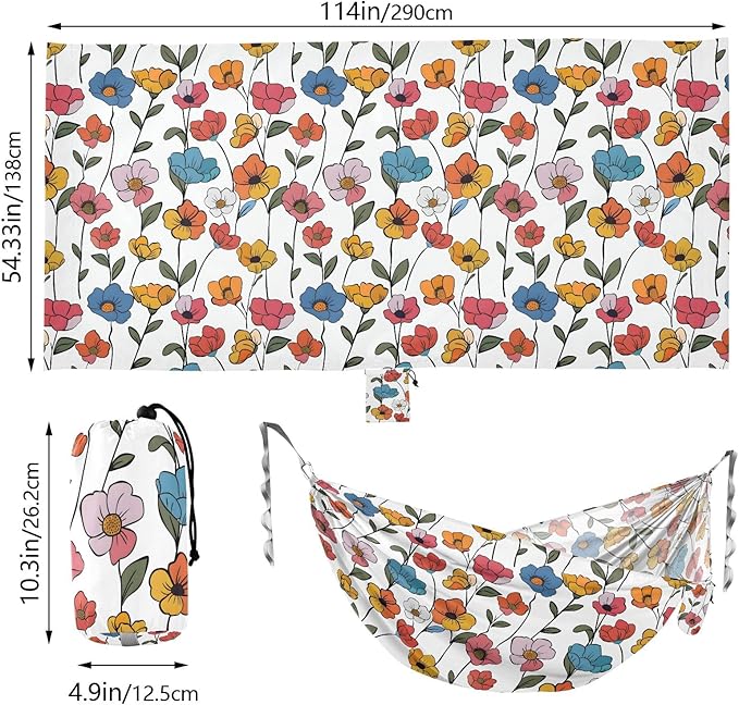 Camping Hammock Outdoor Hammocks for Outside Flower 2 Beach Trees Portable Lightweight with Pockets Tree Straps Indoor Small