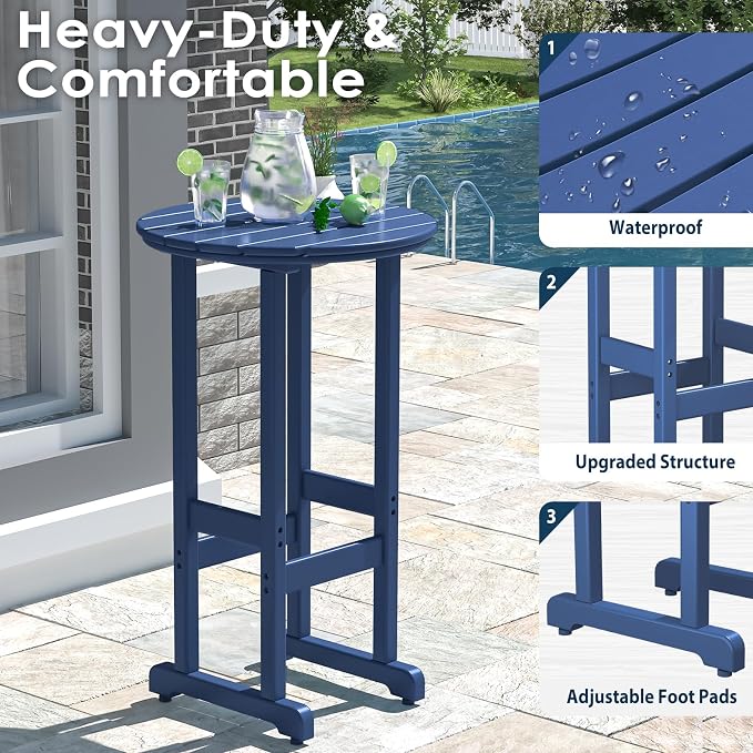 nalone 40" Outdoor Bar Table, All Weather HDPE Bar Height Patio Table Counter Round Patio Cocktail Bar Tables, Tall Bistro Tables Pub Table for Deck, Porch, Backyard, Garden