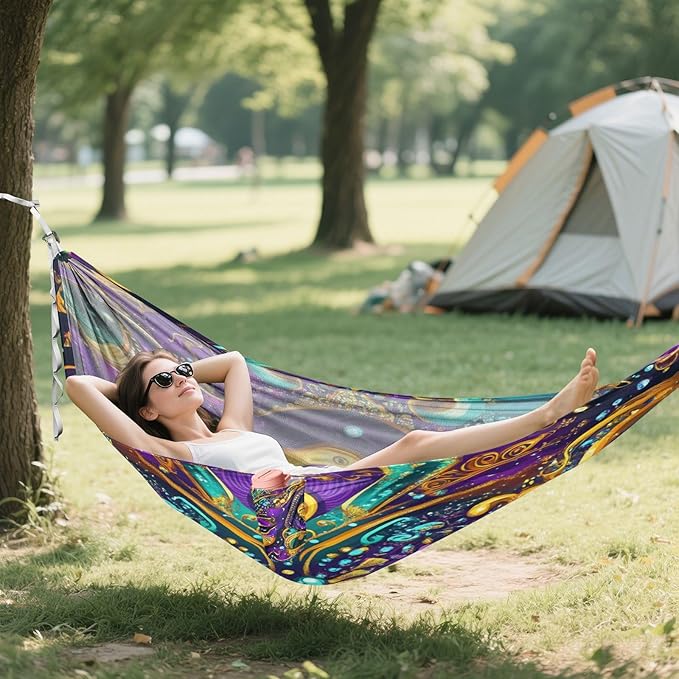 Mardi Gras Carnival Jewelry Feather Lipstick Outdoor Hammock with Tree Straps Tree Hammock for Outside Beach Patio Garden
