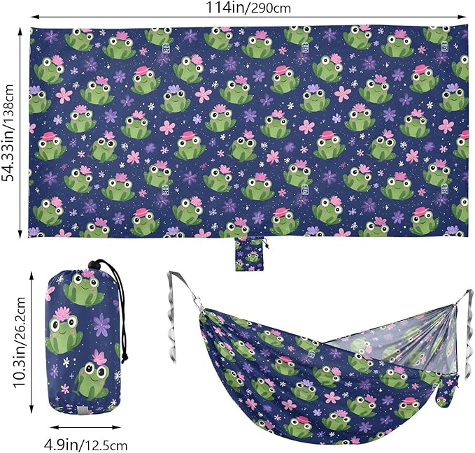 Camping Hammock Outdoor Hammocks for Outside Frog Flower Beach Trees Portable Lightweight with Pockets Tree Straps Indoor