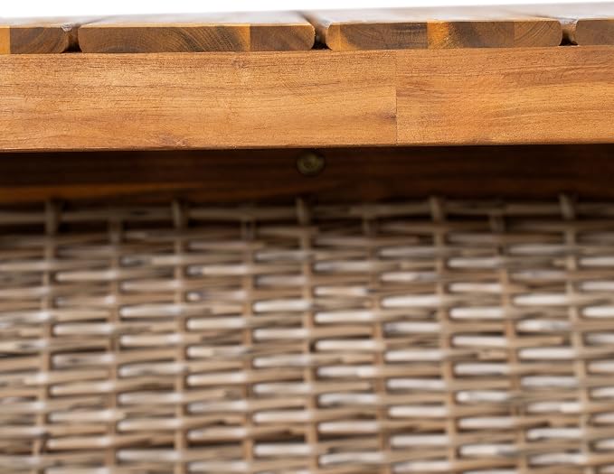 Christopher Knight Home Xavi Patio Acacia Wood Dining Set, Outdoor Side Table and Chairs Set with Slatted Panel Design and Handwoven Rattan Legs, Outdoor Furniture Set for Garden, 2 pcs, Brown + Teak