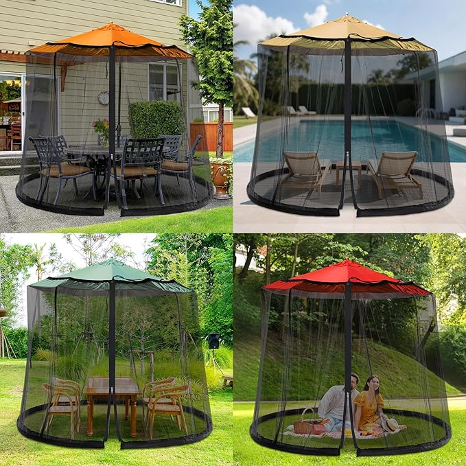 Patio Mosquito Netting - Mosquito net for Patio Garden and Outdoor Umbrellas with Adjustable Elastic Cord and Zipper Umbrella net