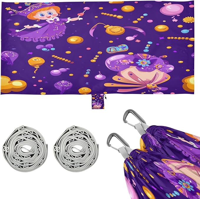 Mardi Gras Carnival Little Doll Beads Outdoor Hammock with Tree Straps Tree Hammock for Outside Beach Patio Garden