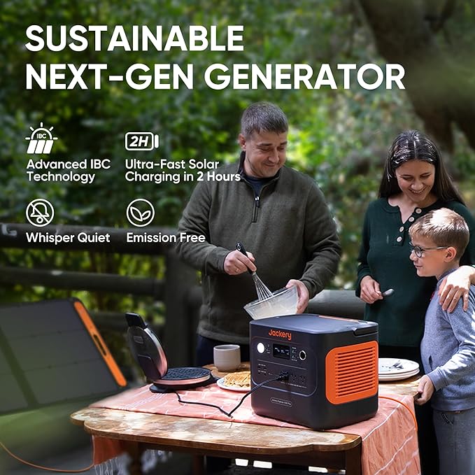 Jackery 1000 Plus Solar Generator, 1264Wh Portable Power Station with 100W Solar Panel, 2000W Output Backup Power for Outdoor Camping, Power Outages(Renewed)