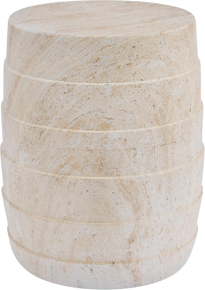 Christopher Knight Home Yayce 18.31" H Indoor Outdoor Accent Side Table, Patio Decorative End Table, Cylindrical Lightweight Concrete Garden Stool for Patio Balcony & Garden Decor, Light Beige