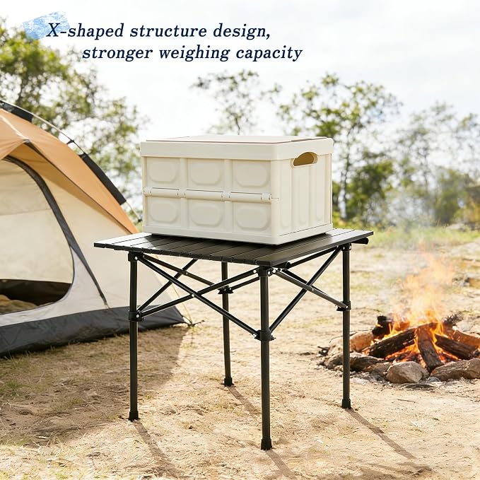 Camping Table Folding Portable Camp Table with 2 Chairs, Folding Picnic Table with Carry Bag Indoor Outdoor for Camping, Beach, Patio, RV, Backyard BBQ, Sturdy, Stable, Easy to Carry, Black