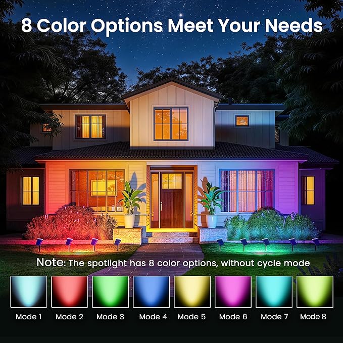 JEJOT Solar Spot Lights Outdoor Waterproof,6 Pack,8 Lighting Modes Solar Spotlights, Solar Lights for Yard Garden Lawn Landscape,Multicolor