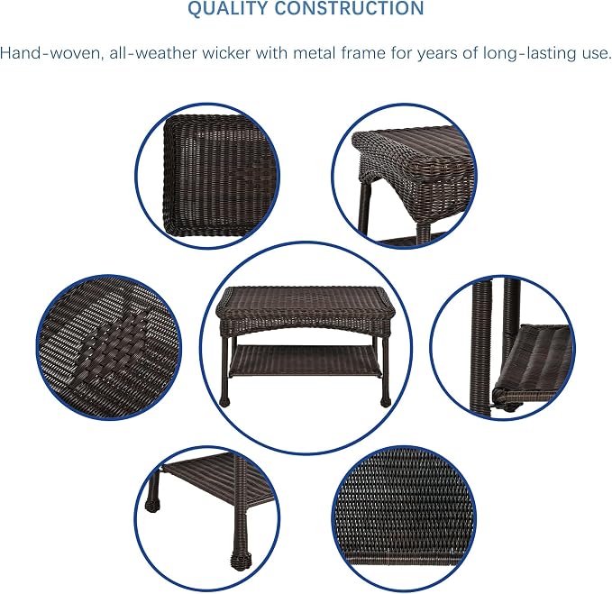 Jeco Wicker Patio Love Seat and Coffee Table Set without Cushion, Black
