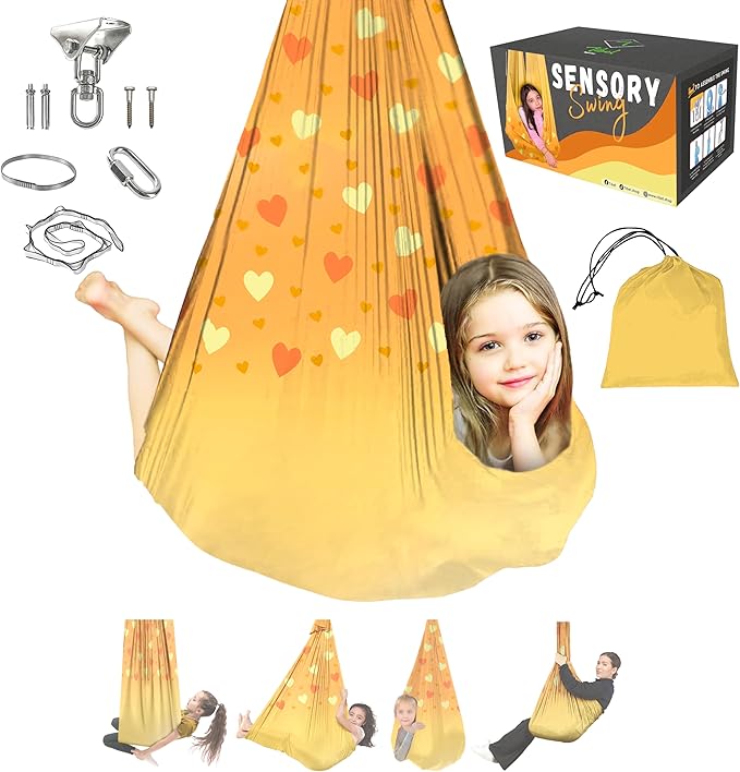Sensory Swing with 6 Accessories Holds 300lbs 360° Swivel Double Layer Nylon Fabric Gives Calming Therapy Sensory Effect Pelvic Joint Stability for Kids and Adults with Asperger Autism ADHD SPD