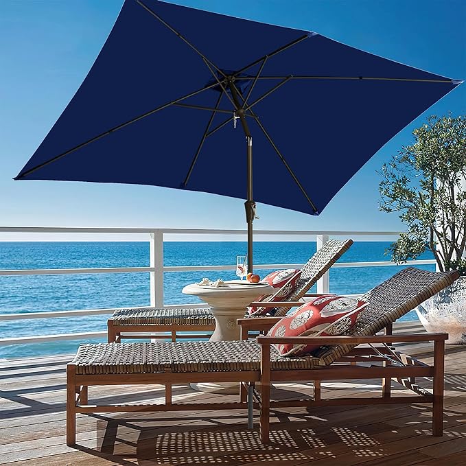 Ayge 6.5x10FT Rectangular Patio Umbrella Outdoor Table Umbrella w/Push Button Tilt & Crank Rectangle Market Umbrella UV Protection for Garden,Deck,Lawn,Yard & Pool,Navy