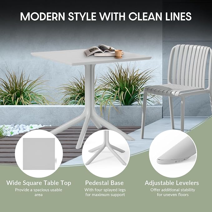 WestinTrends Playa 31.5" Square Outdoor Plastic Resin Patio Dining Table for 4, Gray