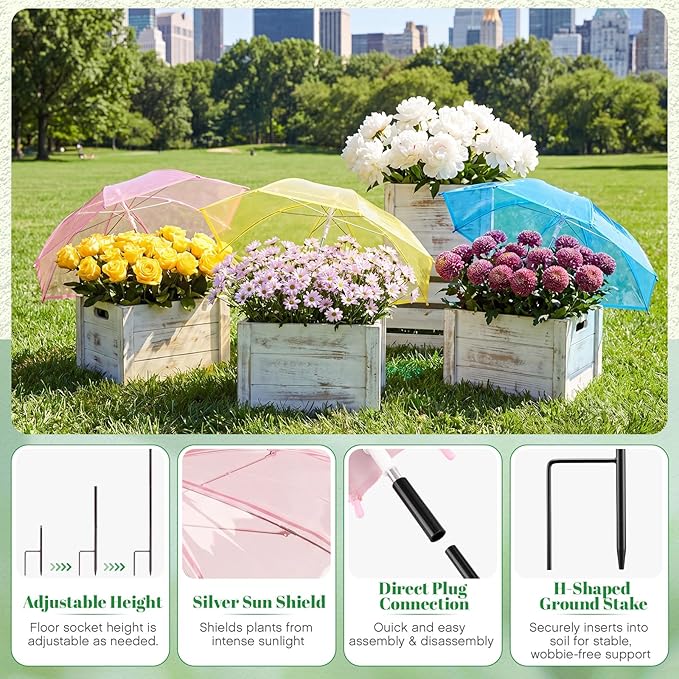 3 Pack Plant Umbrellas for Outdoor Plants Clear Transparent Plant Shade Umbrellas 23.6 Inch with Straight Pole for Potted Plants Seedlings Flowers Garden Beds