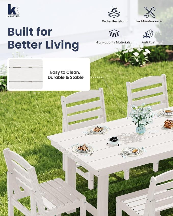 KINGYES Patio Armless Dinning Chairs Set of 2, HDPE All-Weather Outdoor Patio Chairs for Garden Backyard, White