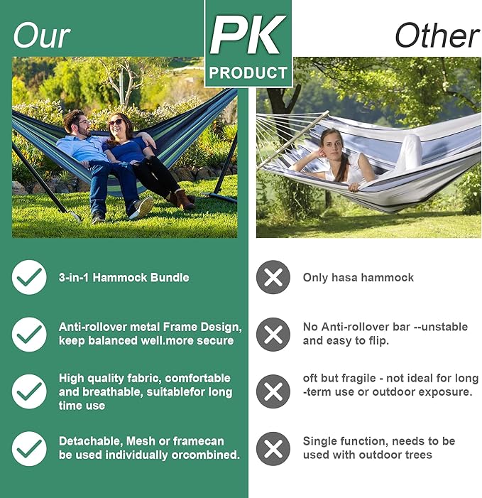 Hammock with Stand for Outside,600lb Weight Capacity 3-in-1 Adjustable Height Portable Hammock for Outdoor&Indoor Camping Backyard Bedroom(Hammock, Stand & Carry Bag)