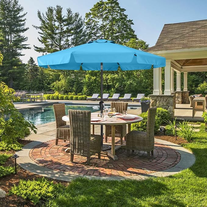 ABCCANOPY 7.5ft Scalloped Patio Umbrella, Outdoor Table Umbrella with Tilt and Crank, Fiberglass Ribs Deck Umbrella for Patio, Pool, Garden, Picnic (Turquoise Blue)