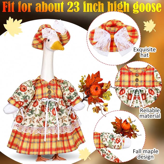 Suzile Fall Maple Porch Goose Outfit Goose Clothes for 23 in Cement or Plastic Geese Costume Dress for Yard Lawn Outdoor Garden Patio Duck Statue Autumn Thanksgiving Party Holiday Decor