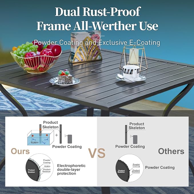 SUNSHINE VALLEY Patio Table and Chairs Set of 4, All-Weather Breathable Metal Mesh Patio Chair with Gourd-Shaped Armrests, 37x37 Square Table with Umbrella Hole, 5 Pcs Metal Frame Patio Dining Set