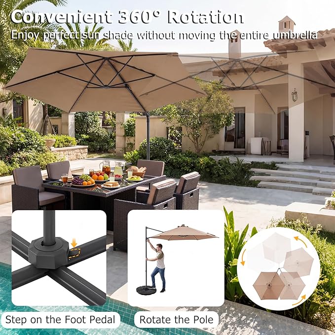 Tangkula 10ft Patio Umbrella with Solar Lights, Offset Cantilever Outdoor Umbrella with LED Lights, 360 Degree Rotation, Air Vent for Pool Deck Garden Backyard (Tan)