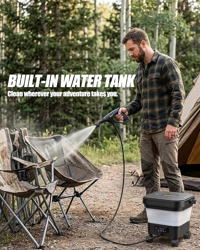 Portable Cordless Pressure Washer with Water Tank, Battery Powered Power Washer for Car Washing, RV, Camping, Patio & Outdoor Cleaning