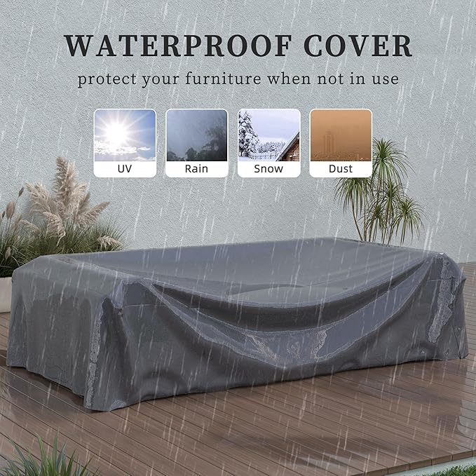 UDPATIO Patio Furniture Set, 5 Pieces Outdoor Furniture Sets with Rocking Swivel Chairs, Wicker Rattan Patio Conversation Set with Storage Table and Waterproof Covers for Backyard Deck Porch, Khaki