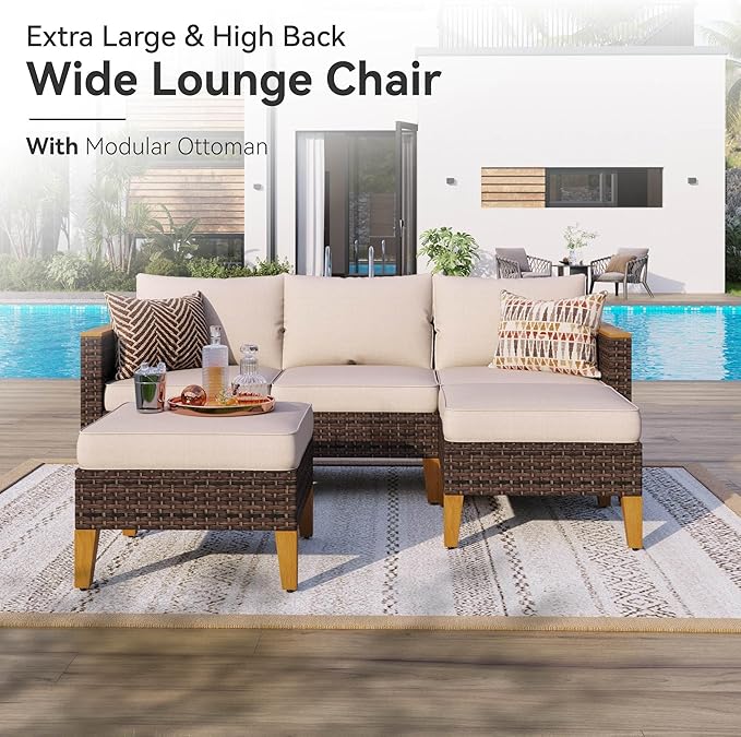 GREEN PARTY 11 Pieces Wicker Patio Furniture Set, All-Weather Outdoor Rattan Half-Moon Curved Patio Sectional Sofa Conversation Set with 4" Thick Cushions for Garden, Backyard, 2 x Ottomans